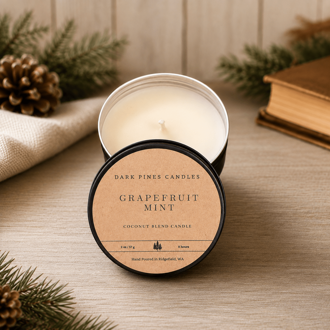 Grapefruit Mint 2 oz Discovery Tin - Dark Pines Candles