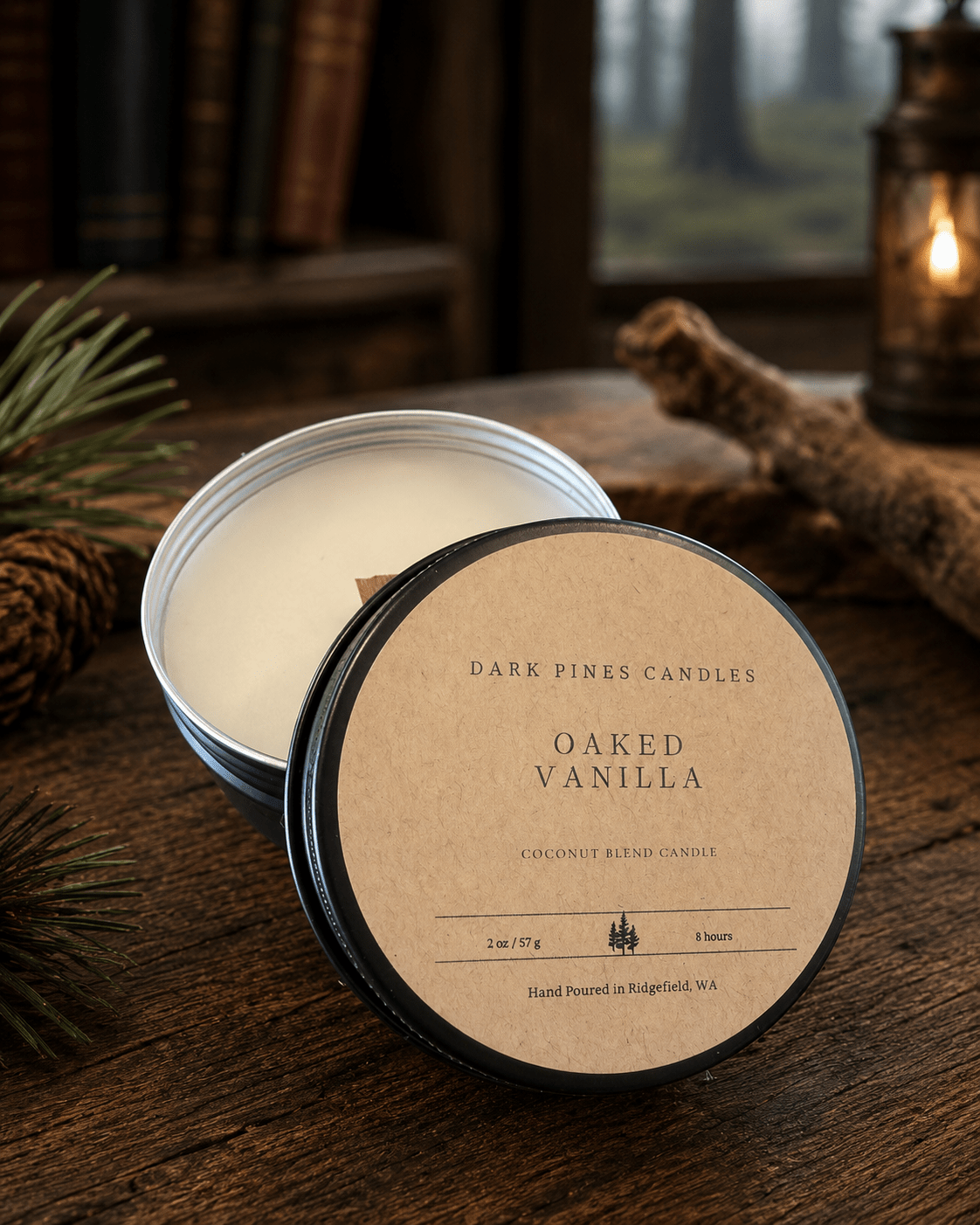 Oaked Vanilla 2 oz Discovery Tin - Dark Pines Candles