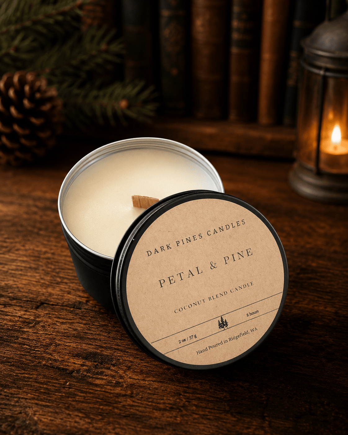 Petal & Pine 2 oz Discovery Tin - Dark Pines Candles
