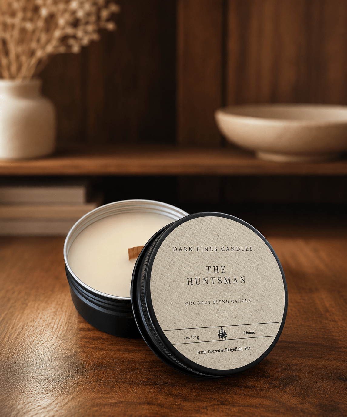 The Huntsman 2 oz Scented Candle Tin Matte Black - Dark Pines Candles