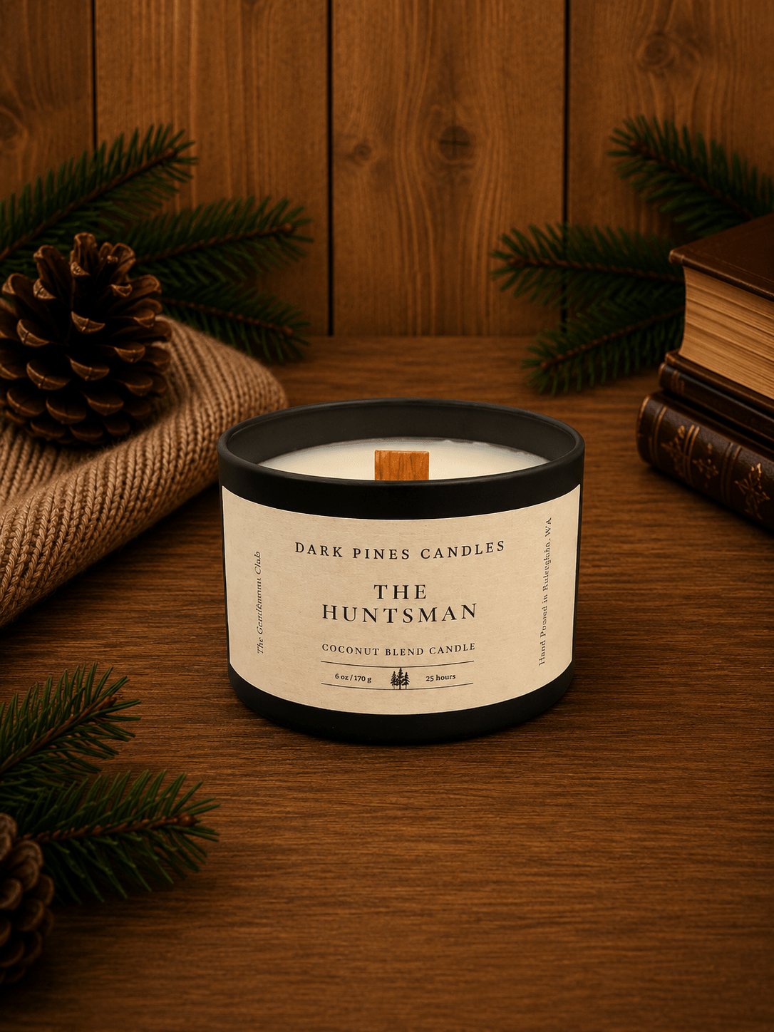 The Huntsman 6 oz Scented Candle Tin Matte Black - Dark Pines Candles