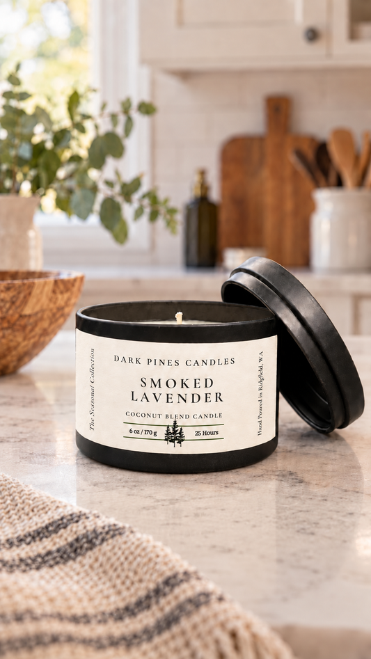 Smoked Lavender 6 oz Scented Candle Tin Matte Black (