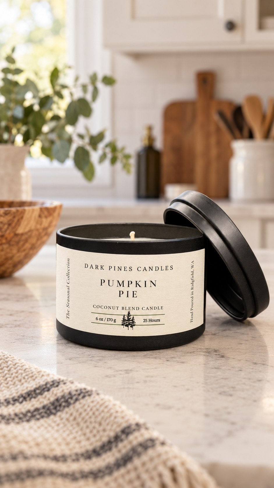 Pumpkin Pie 6 oz Scented Candle Tin Matte Black