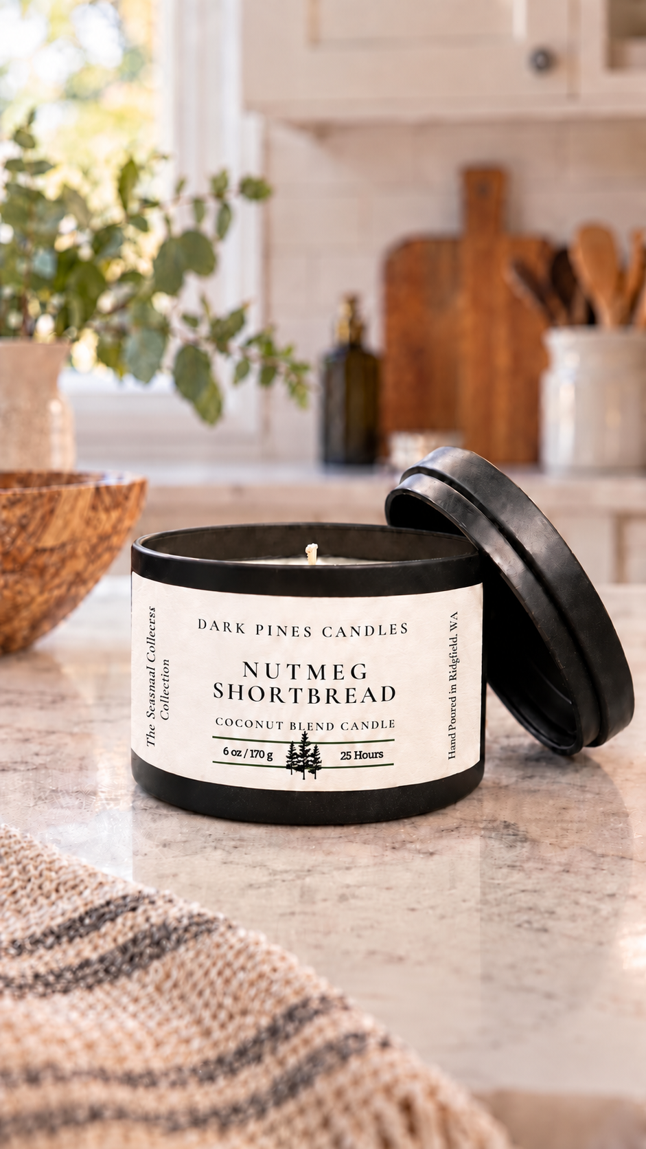 Nutmeg Shortbread 6 oz Scented Candle Tin Matte Black