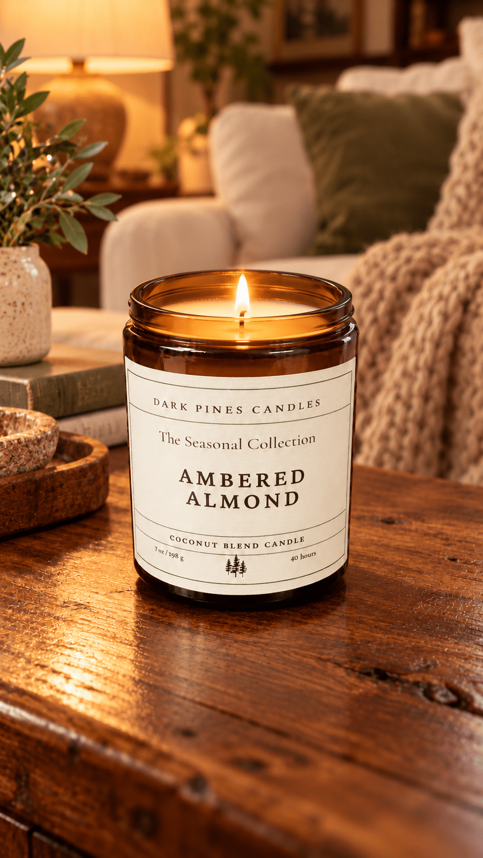 Ambered Almond 7 oz Scented Candle - Dark Pines Candles