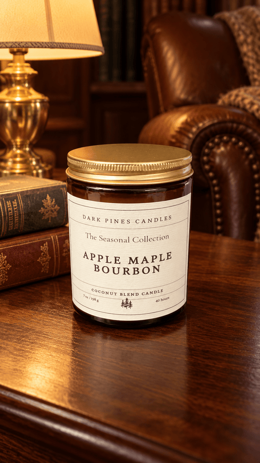 Apple Maple Bourbon 7 oz Scented Candle Tin Matte Black - Dark Pines Candles