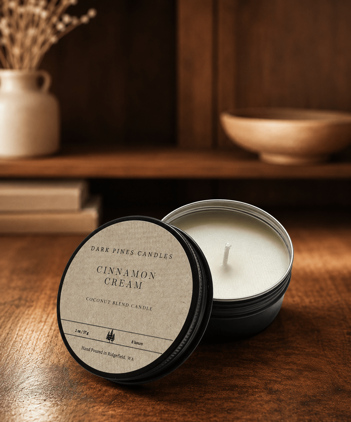 Cinnamon Cream 2 oz Scented Candle Tin Matte Black - Dark Pines Candles