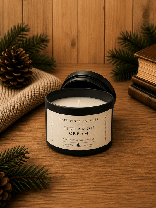 Cinnamon Cream 6 oz Scented Candle Tin Matte Black - Dark Pines Candles