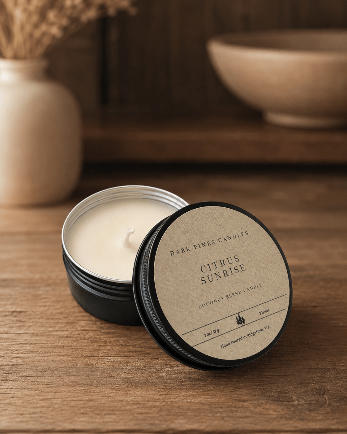 Citrus Sunshine 2 oz Scented Candle Matte Black Tin - Dark Pines Candles