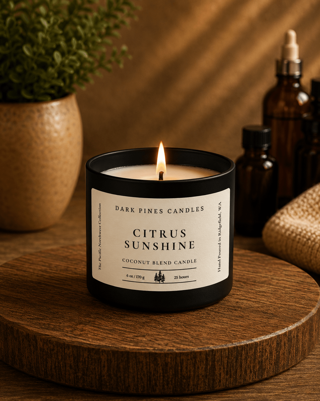 Citrus Sunshine 6 oz Scented Candle Matte Black Tin - Dark Pines Candles