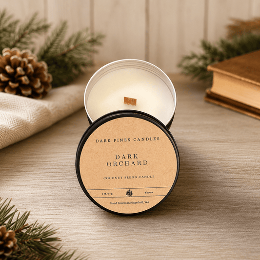Dark Orchard 2 oz Scented Candle Tin Matte Black - Dark Pines Candles
