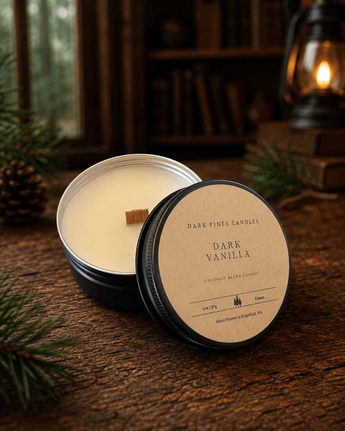 Dark Vanilla 2 oz Discovery Tin - Dark Pines Candles