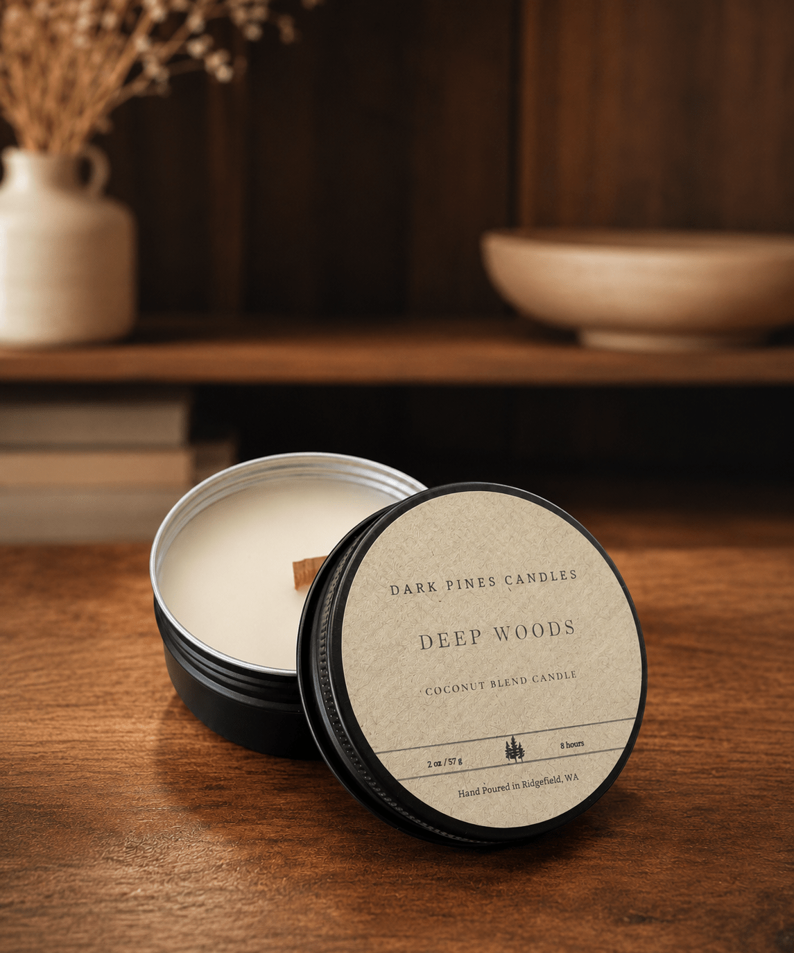 Deep Woods 2 oz Scented Candle Tin Matte Black - Dark Pines Candles