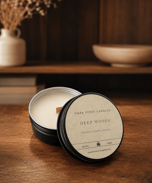 Deep Woods 2 oz Scented Candle Tin Matte Black - Dark Pines Candles