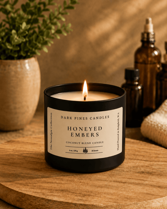 Honeyed Embers 6 oz Scented Candle Tin Matte Black - Dark Pines Candles