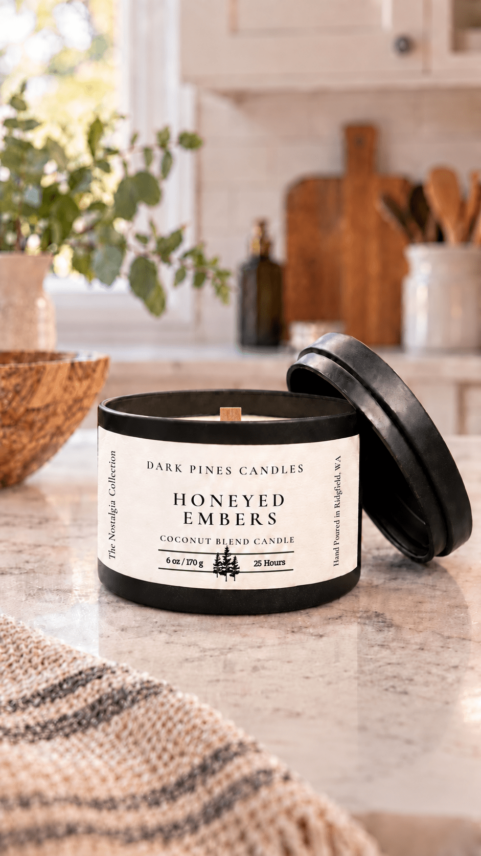 Honeyed Embers 6 oz Scented Candle Tin Matte Black - Dark Pines Candles