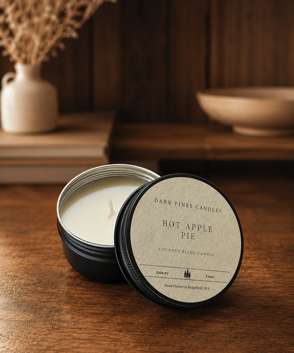 Hot Apple Pie 2 oz Scented Candle Tin Matte Black - Dark Pines Candles