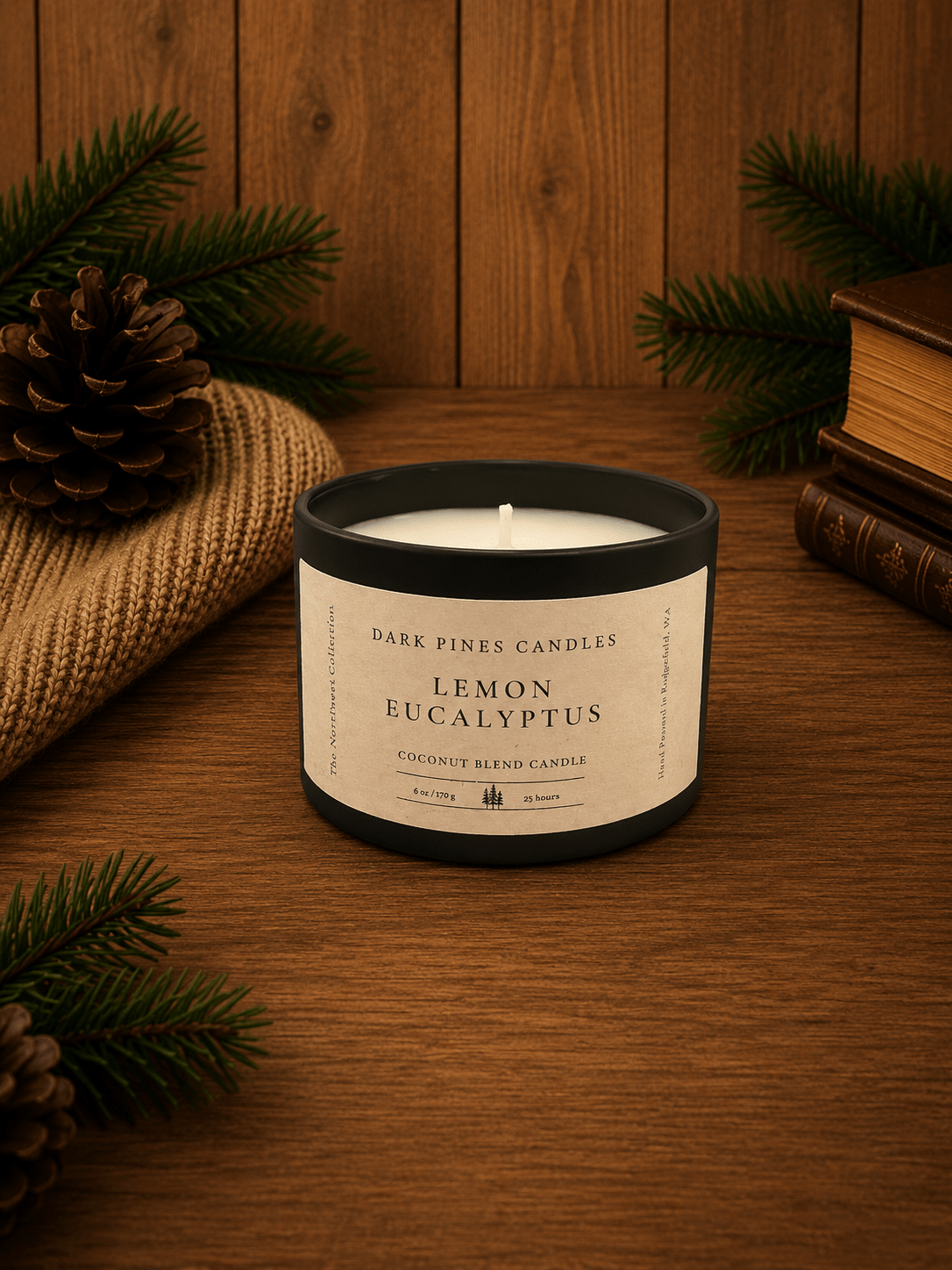 Lemon Eucalyptus scented 6 oz. Scented Candle - Dark Pines Candles