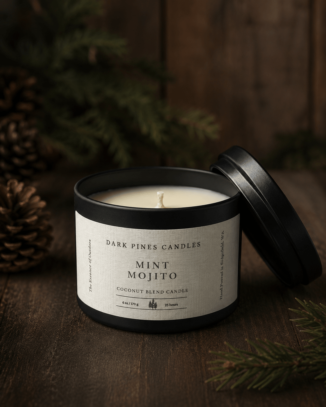 Mint Mojito 6 oz Scented Candle Tin Matte Black - Dark Pines Candles