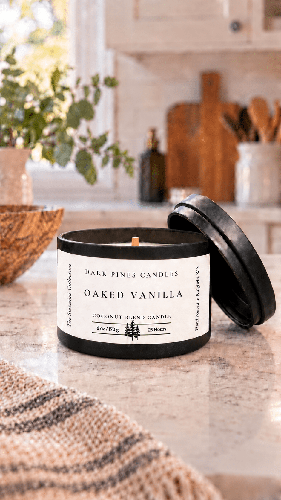 Oaked Vanilla 6 oz Scented Candle Tin Matte Black - Dark Pines Candles