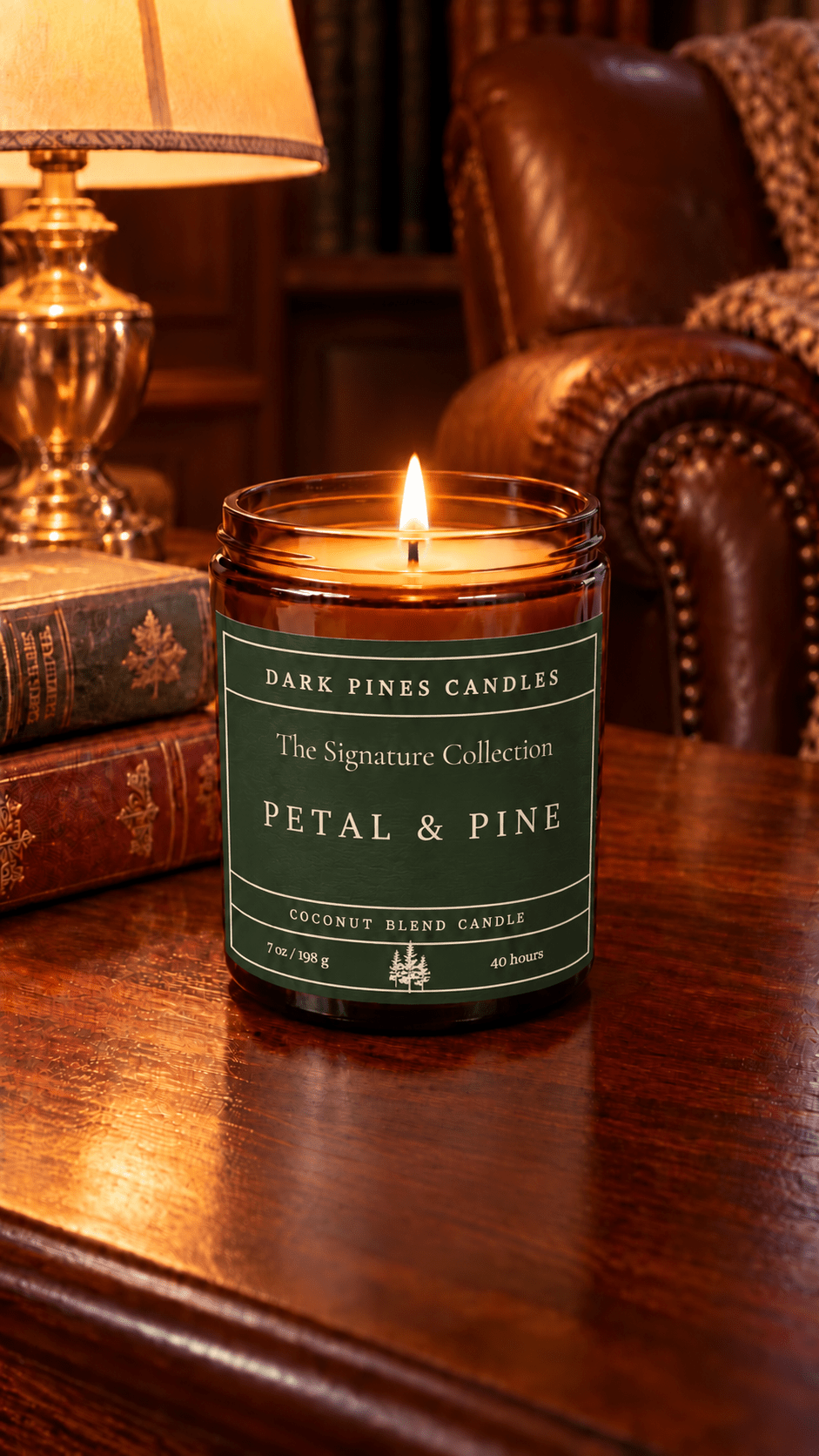 Petal & Pine 7 oz Scented Candle - Dark Pines Candles