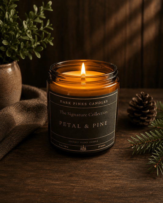 Petal & Pine 7 oz Scented Candle - Dark Pines Candles