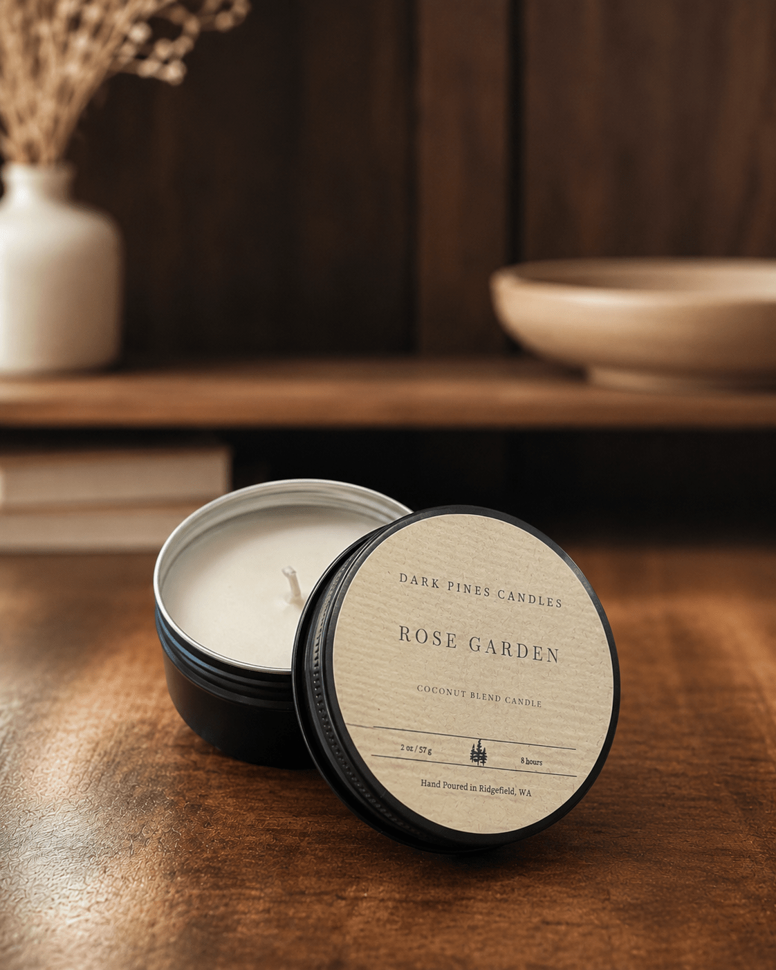 Rose Garden 2 oz Scented Candle Matte Black Tin - Dark Pines Candles
