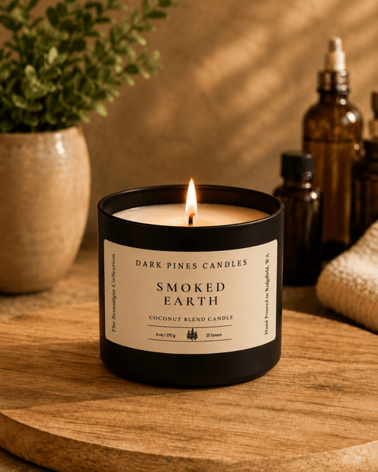 Smoked Earth 6 oz Scented Candle Tin Matte Black - Dark Pines Candles