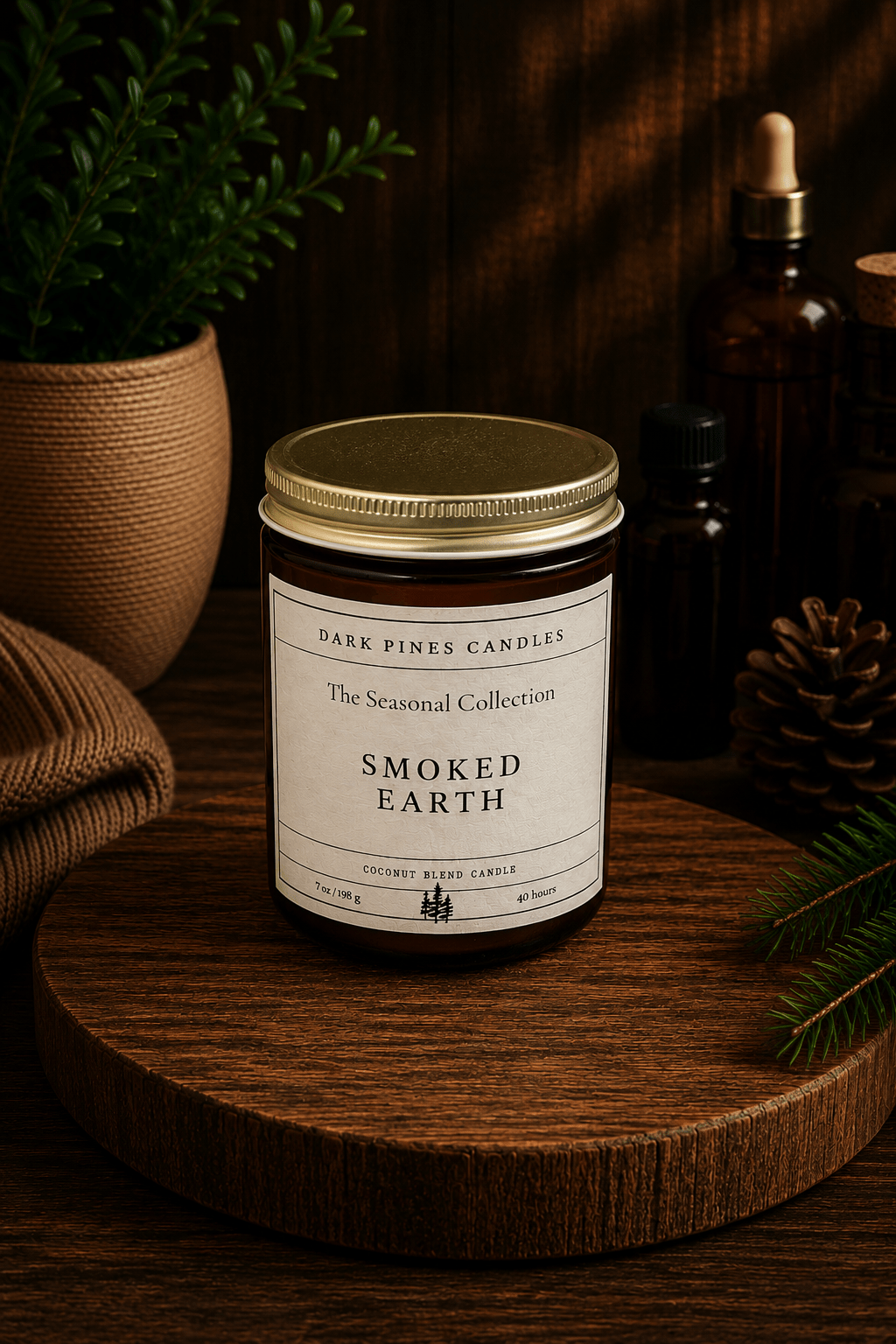 Smoked Earth 7 oz Scented Candle - Dark Pines Candles