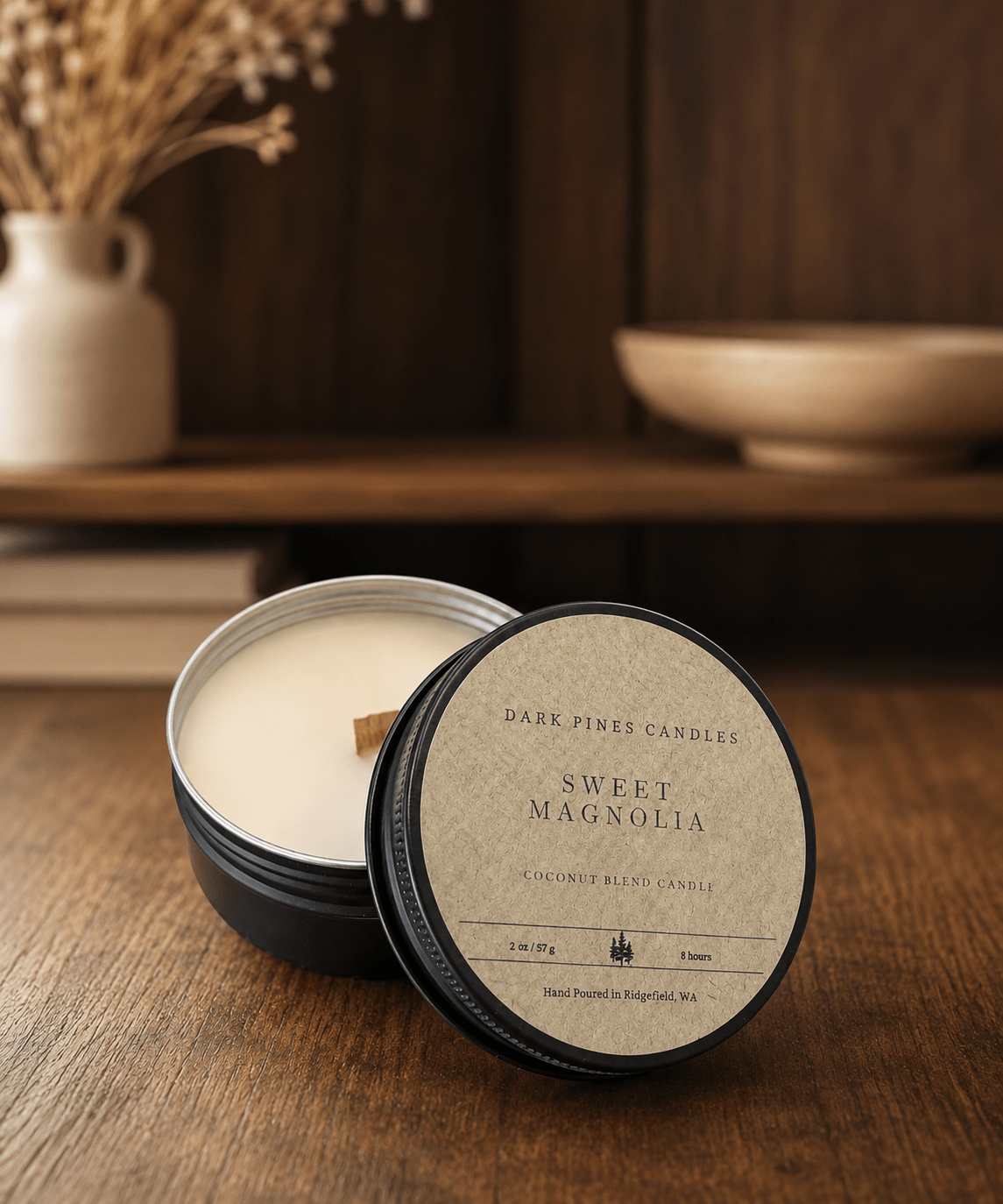 Sweet Magnolia 2 oz Scented Candle Tin Matte Black - Dark Pines Candles