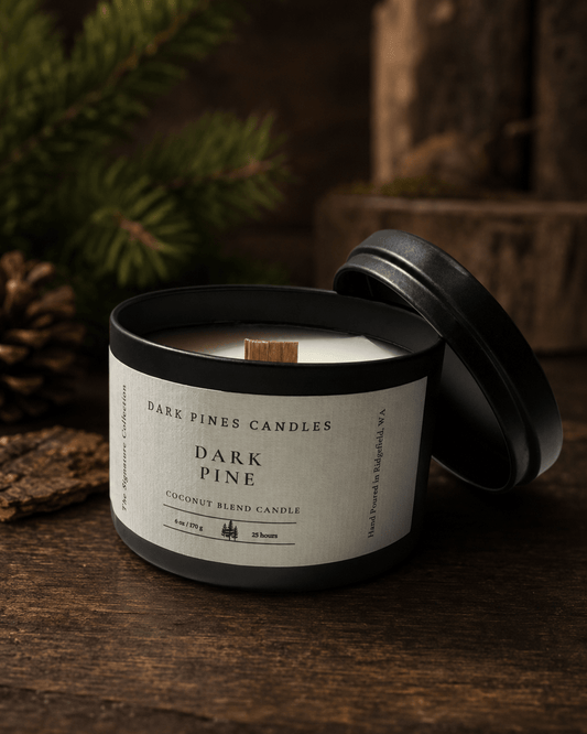 The Dark Pine 6 oz Scented Candle Tin Matte Black - Dark Pines Candles