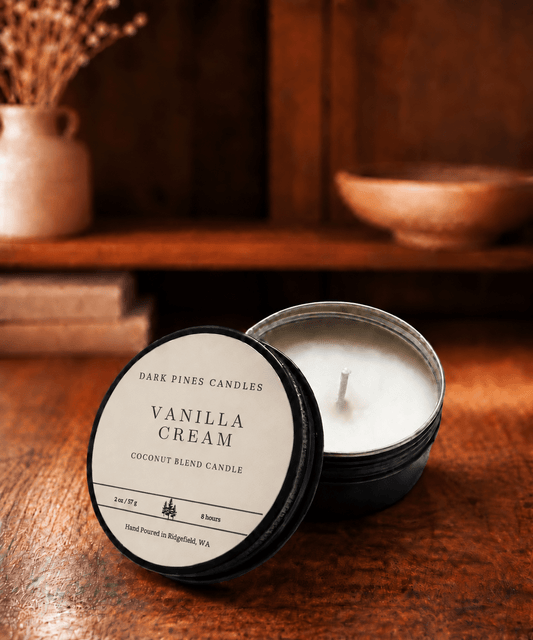 Vanilla Cream 2 oz Scented Candle Tin Matte Black - Dark Pines Candles
