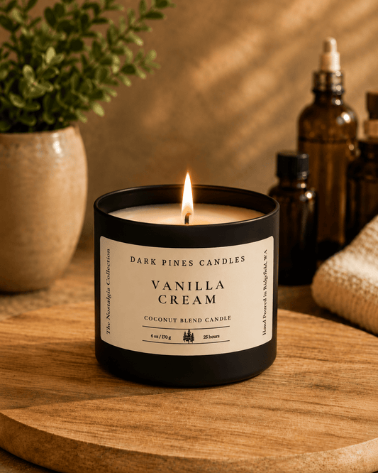Vanilla Cream 6 oz Scented Candle Tin Matte Black - Dark Pines Candles