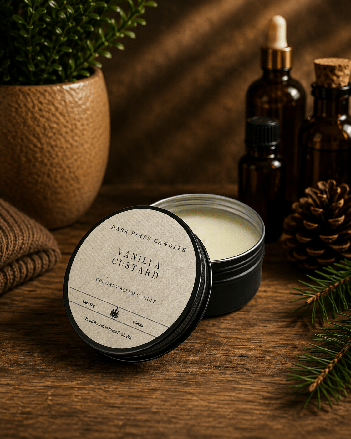 Vanilla Custard 2 oz Scented Candle Tin Matte Black - Dark Pines Candles